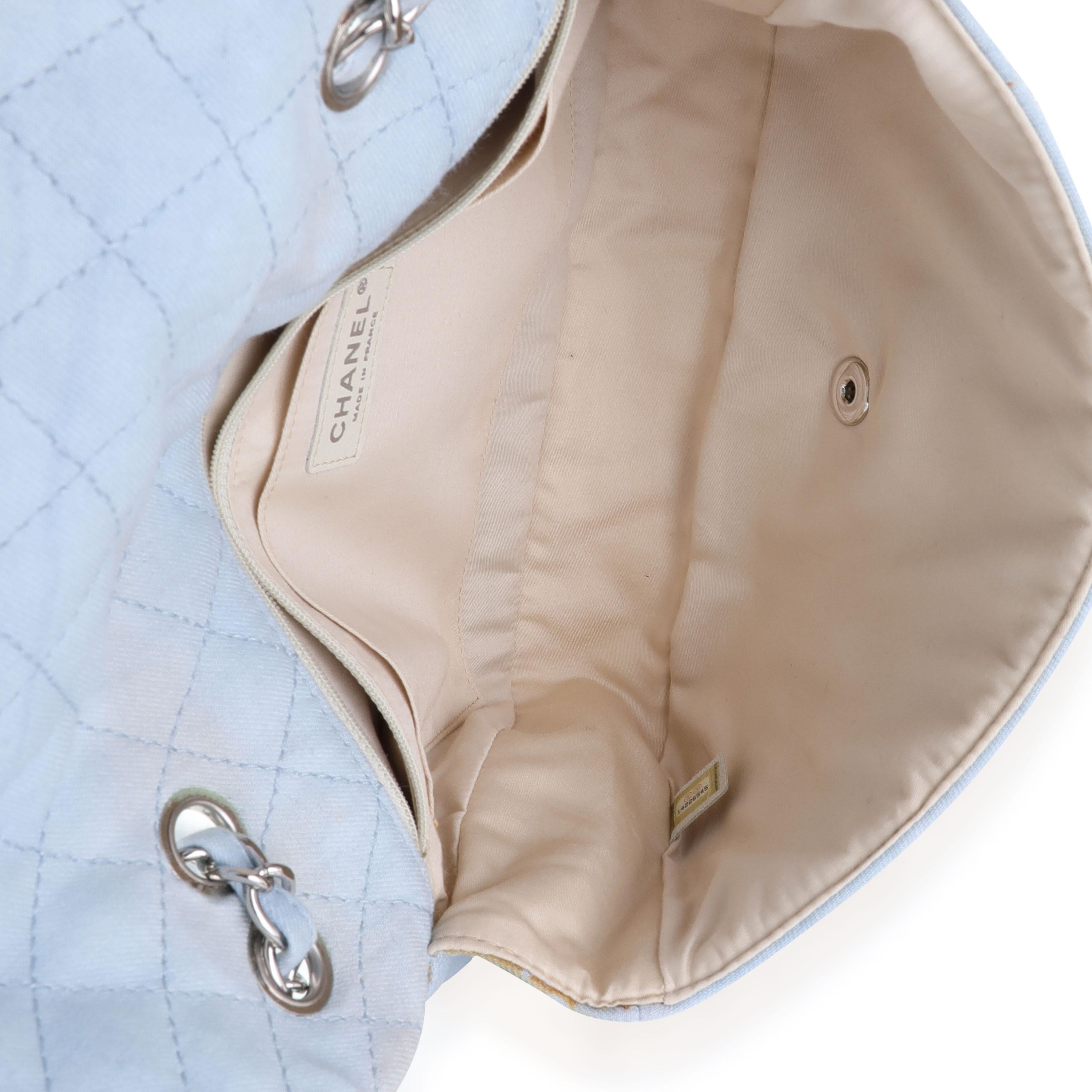 Gray Chanel Light Blue Quilted Denim Swarovski Crystal Single Flap Bag