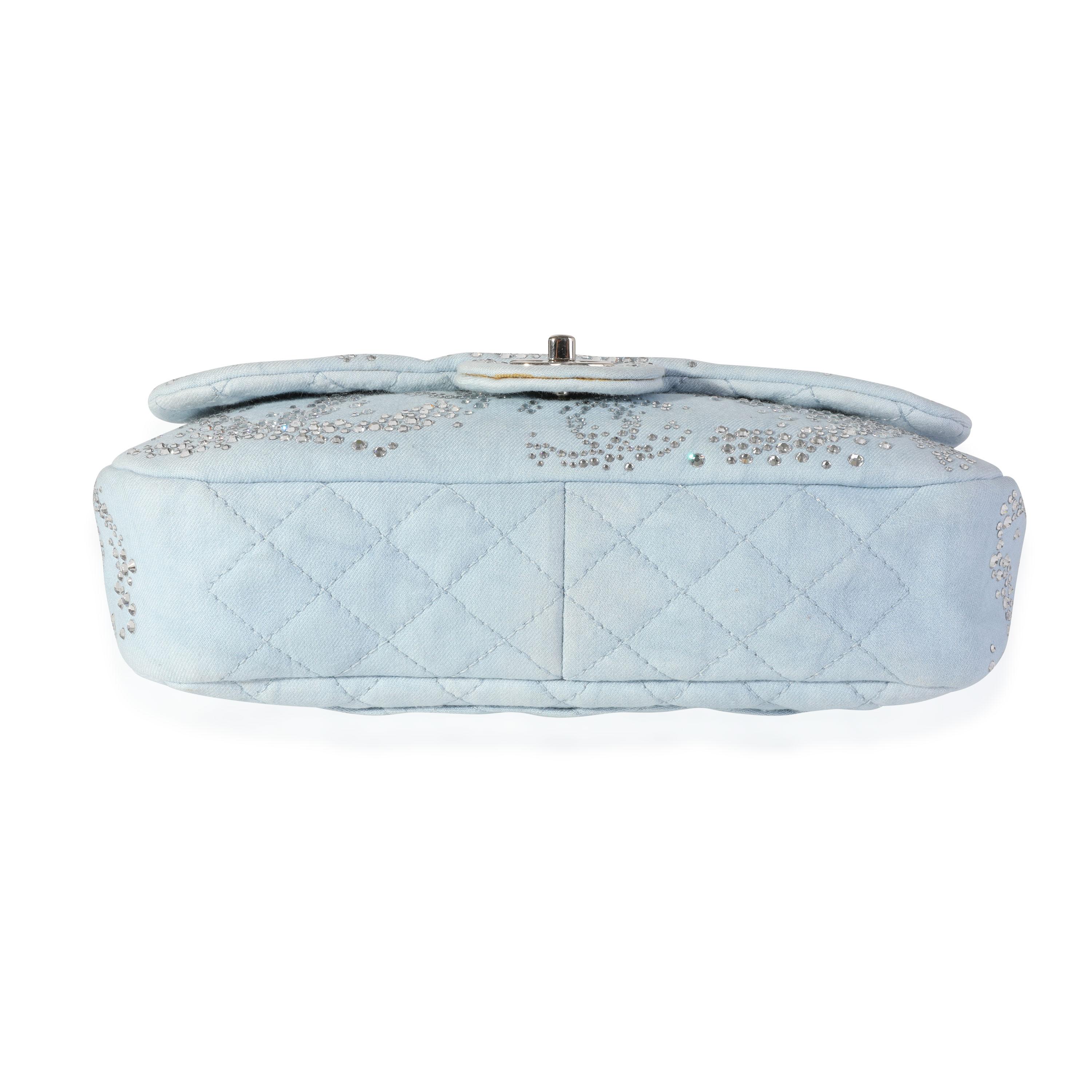 Women's Chanel Light Blue Quilted Denim Swarovski Crystal Single Flap Bag