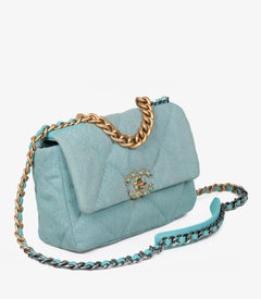 Chanel Light Blue Quilted Denim & Turquoise Lambskin Leather Small 19 Flap Bag