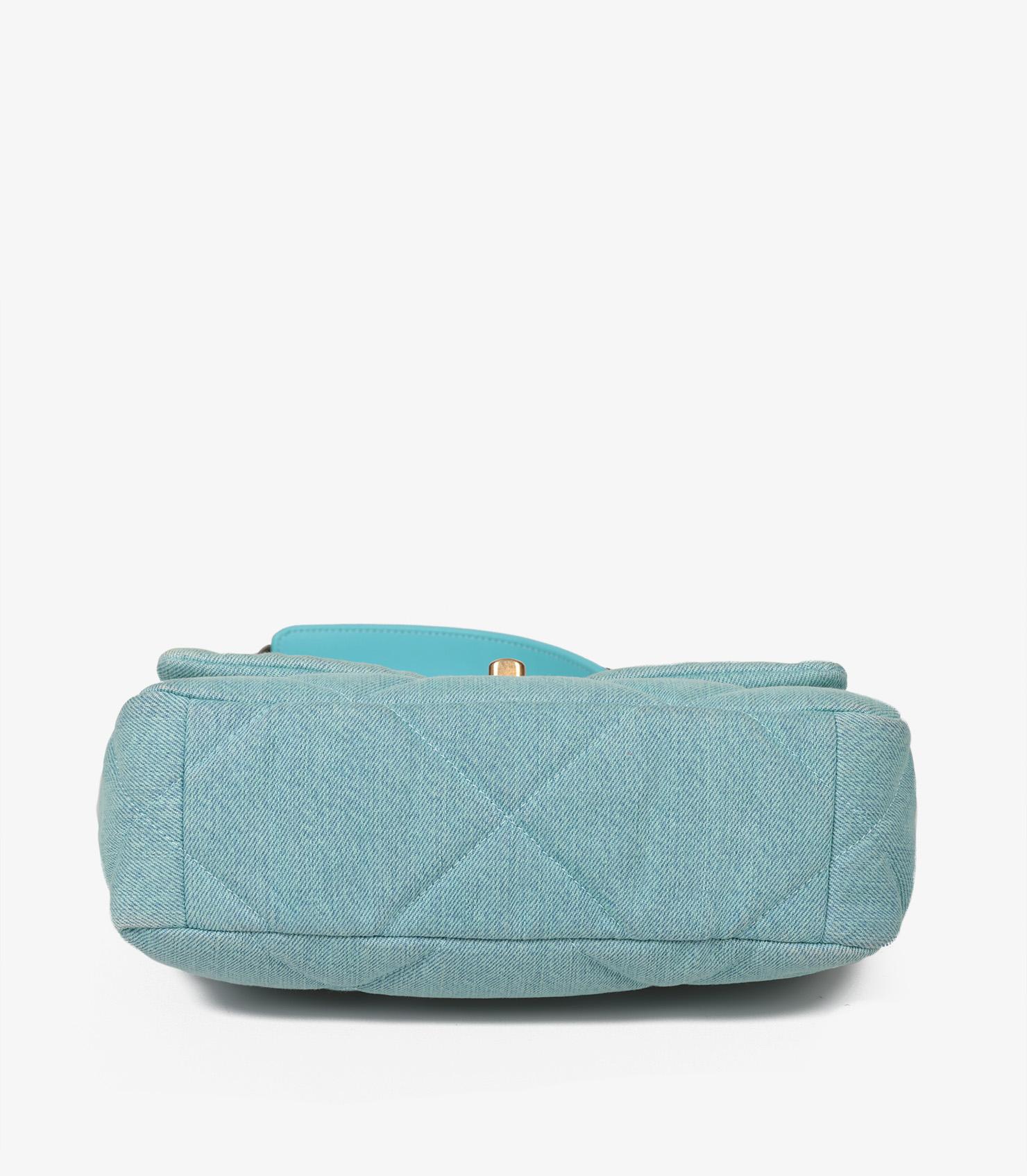Chanel Light Blue Quilted Denim & Turquoise Lambskin Leather Small 19 Flap Bag For Sale 2