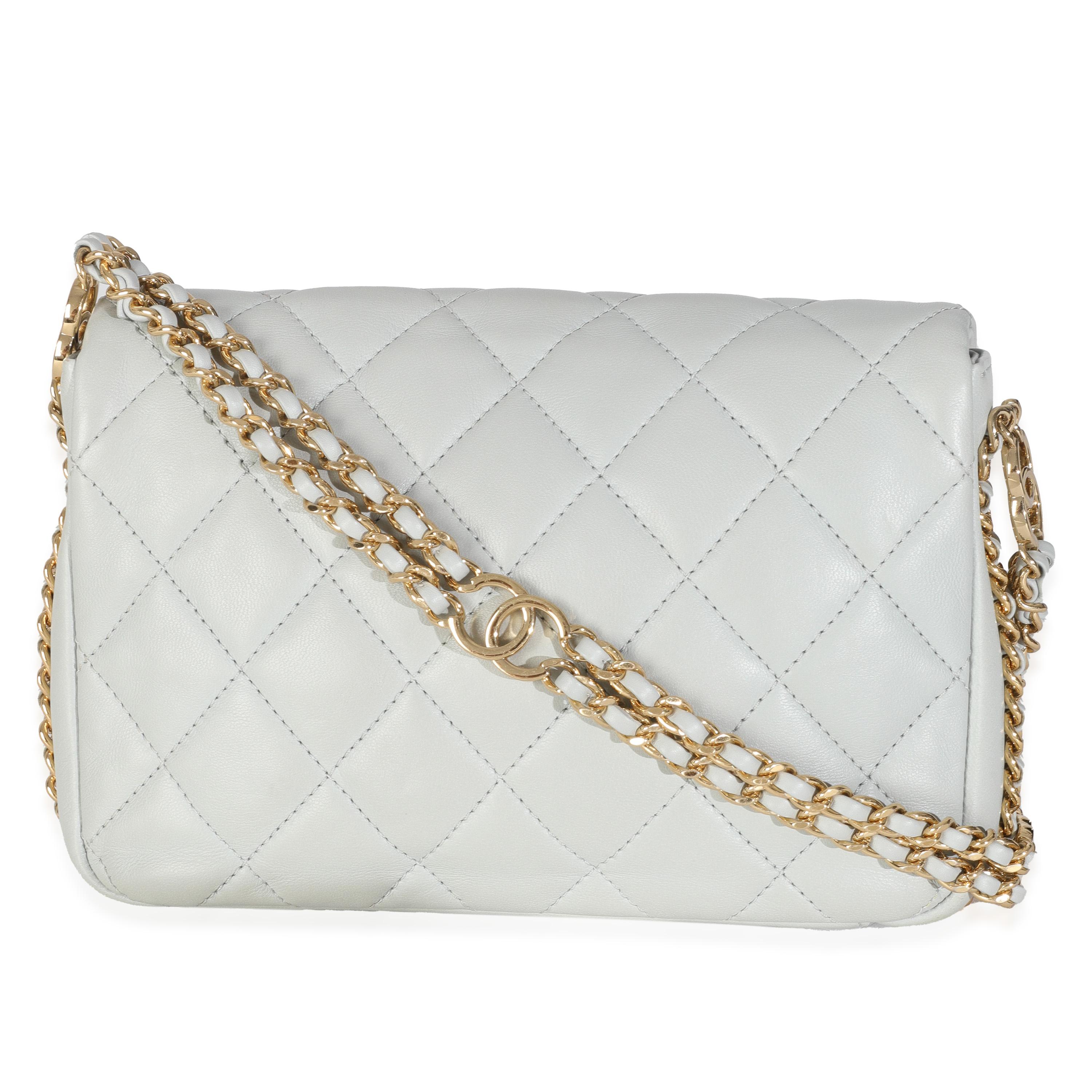 Listing Title: Chanel Light Blue Quilted Lambskin CC You Mini Flap Bag
SKU: 146756
Condition: Pre-owned 
Condition Description: A timeless classic that never goes out of style, the flap bag from Chanel dates back to 1955 and has seen a number of