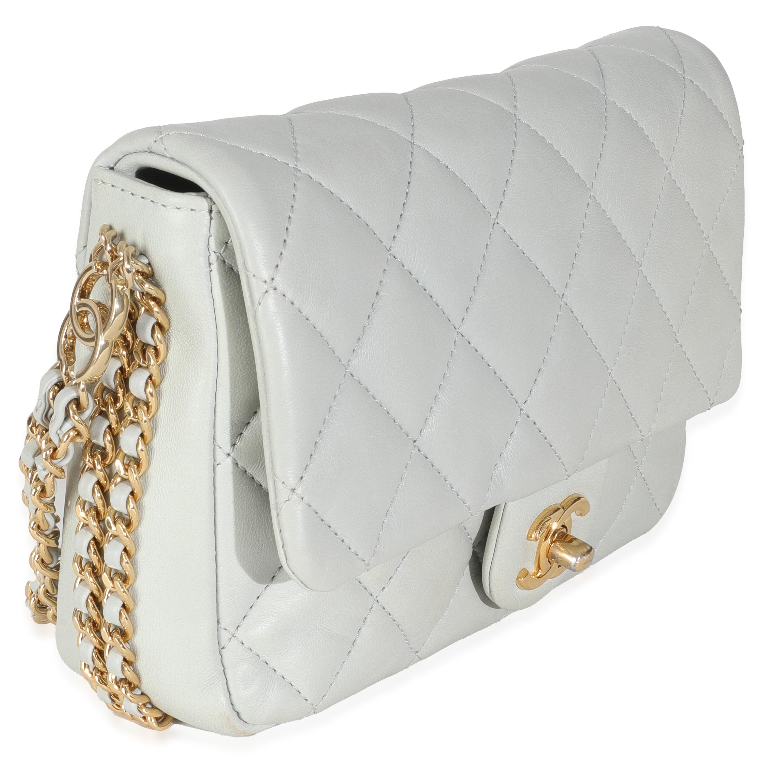 Gray Chanel Light Blue Quilted Lambskin CC You Mini Flap Bag For Sale