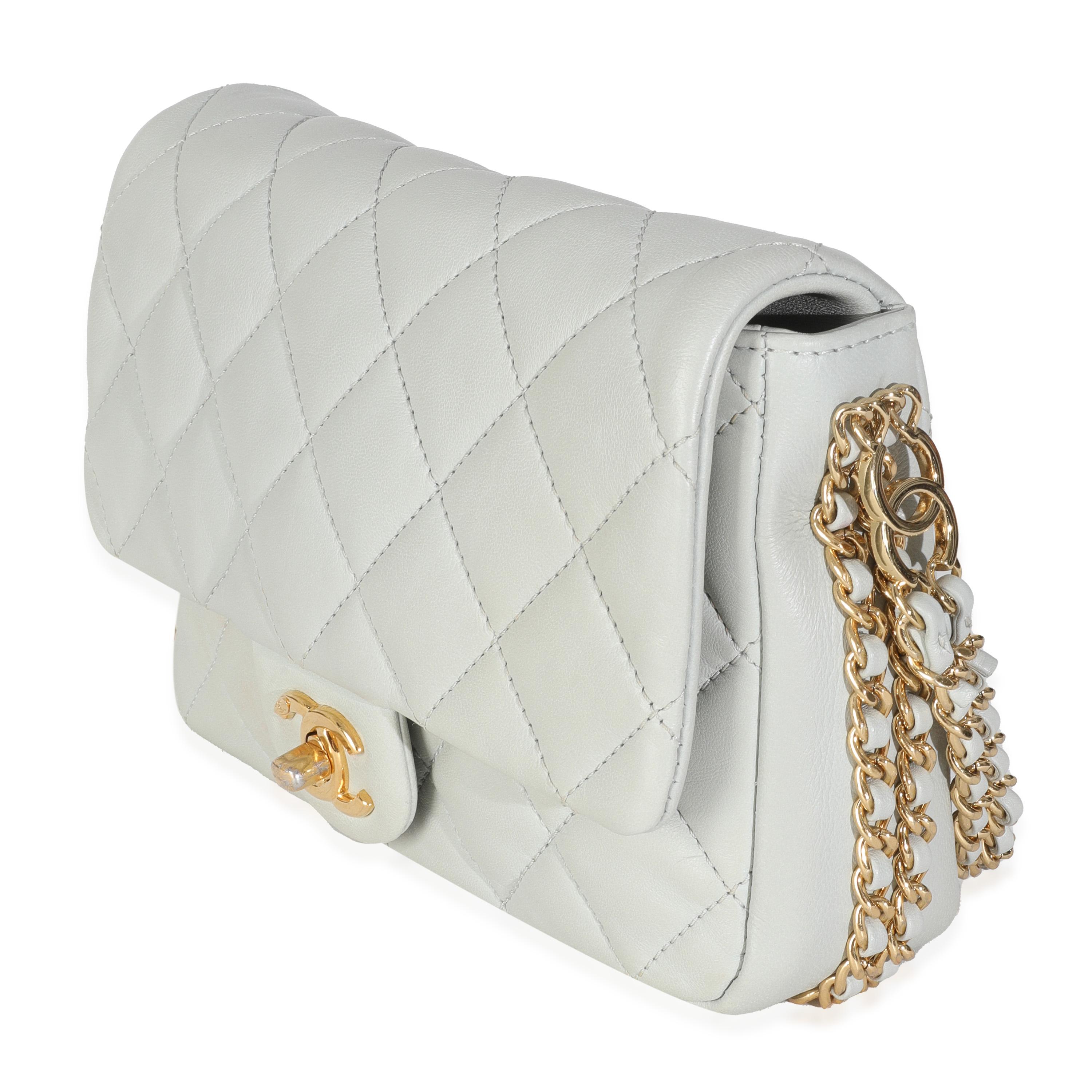 Chanel Light Blue Quilted Lambskin CC You Mini Flap Bag In Fair Condition For Sale In New York, NY