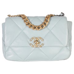 Chanel Light Blue Quilted Lambskin Medium Chanel 19 Flap Bag