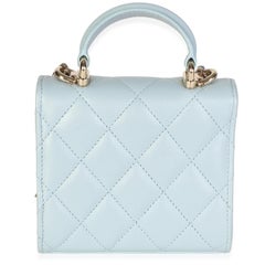 Chanel Light Blue Quilted Lambskin Mini Top Handle Clutch With Chain
