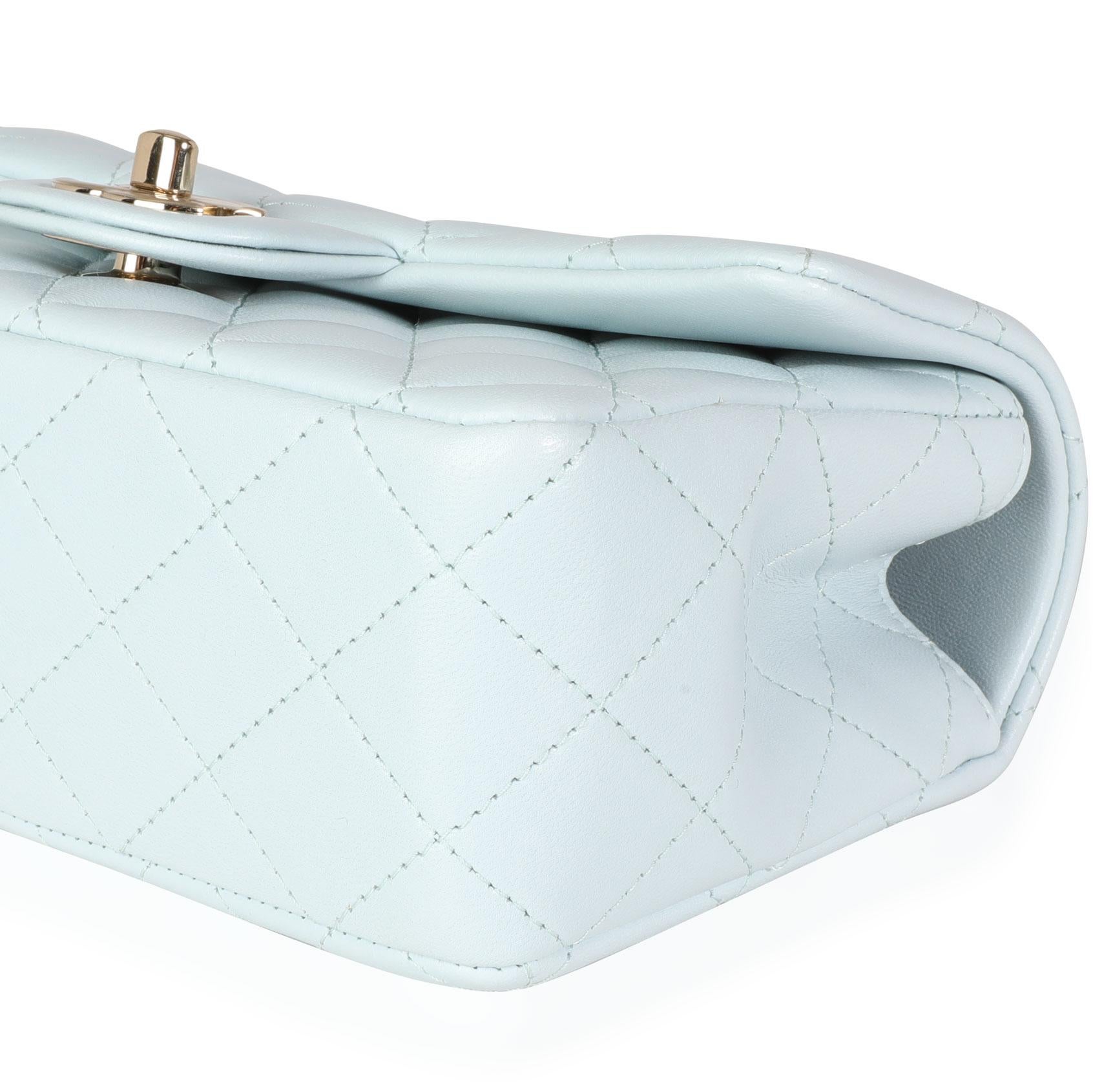 Gray Chanel Light Blue Quilted Lambskin Rectangular Mini Top Handle Flap Bag