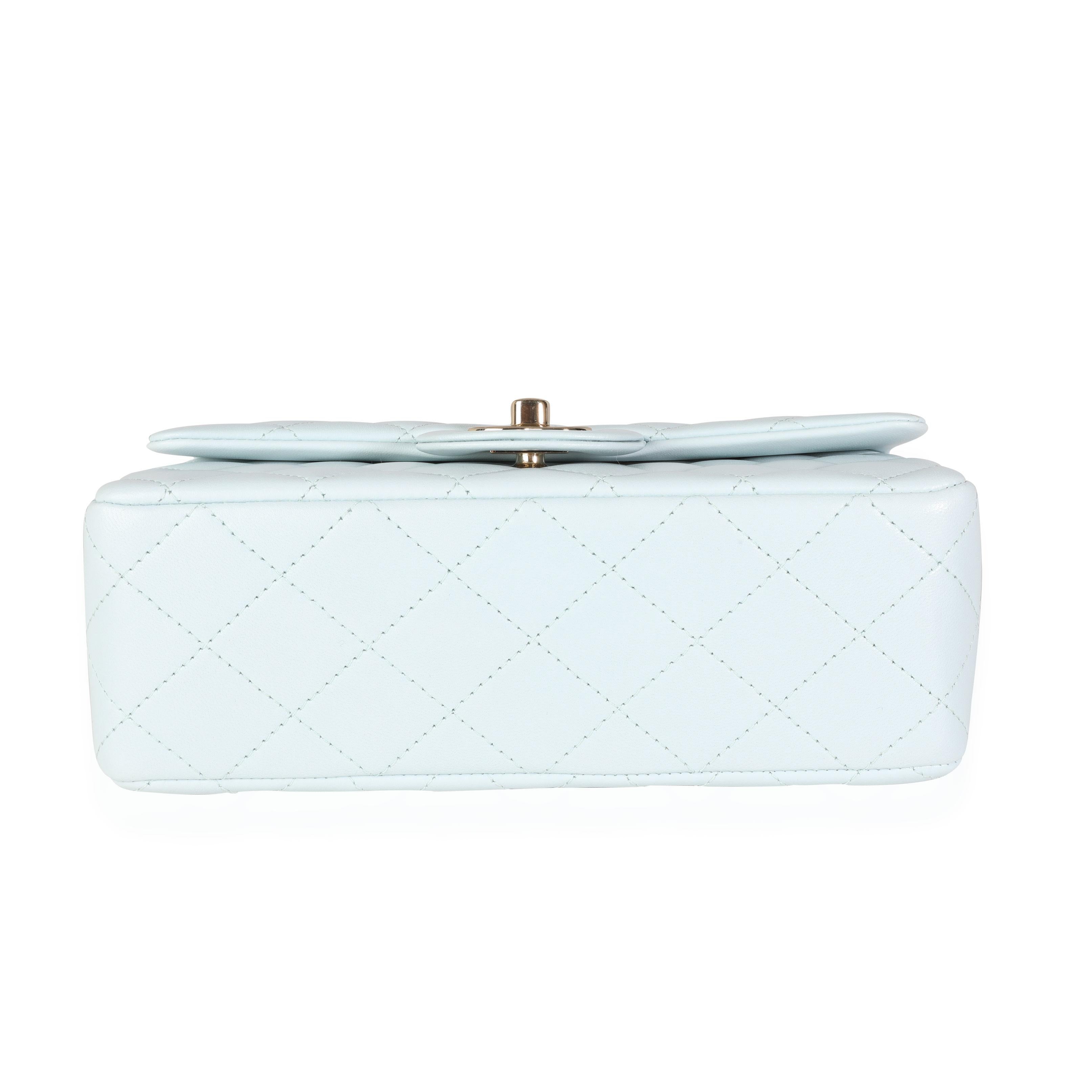 Chanel Light Blue Quilted Lambskin Rectangular Mini Top Handle Flap Bag In Excellent Condition In New York, NY