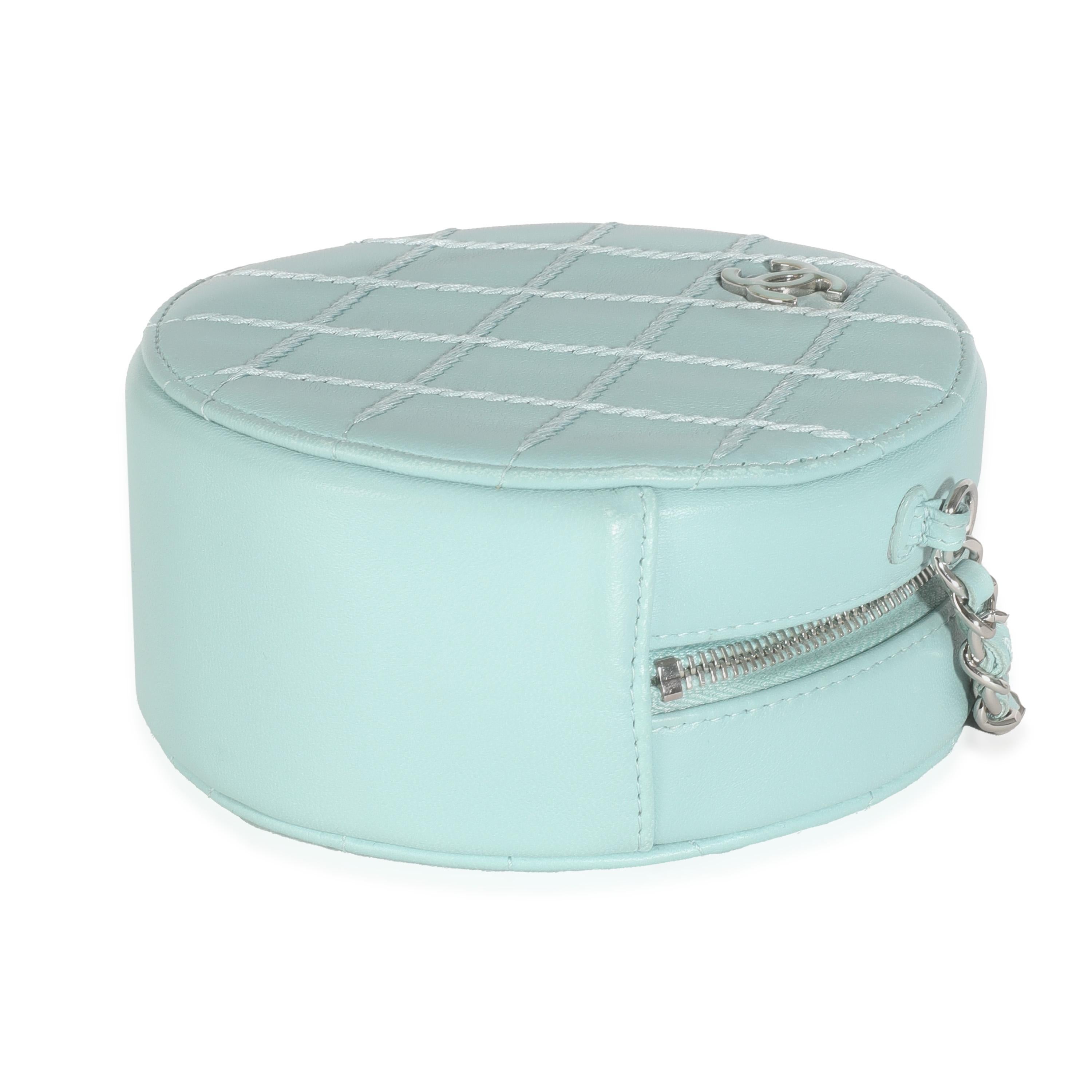 Chanel Light Blue Quilted Lambskin Round Clutch On Chain 1
