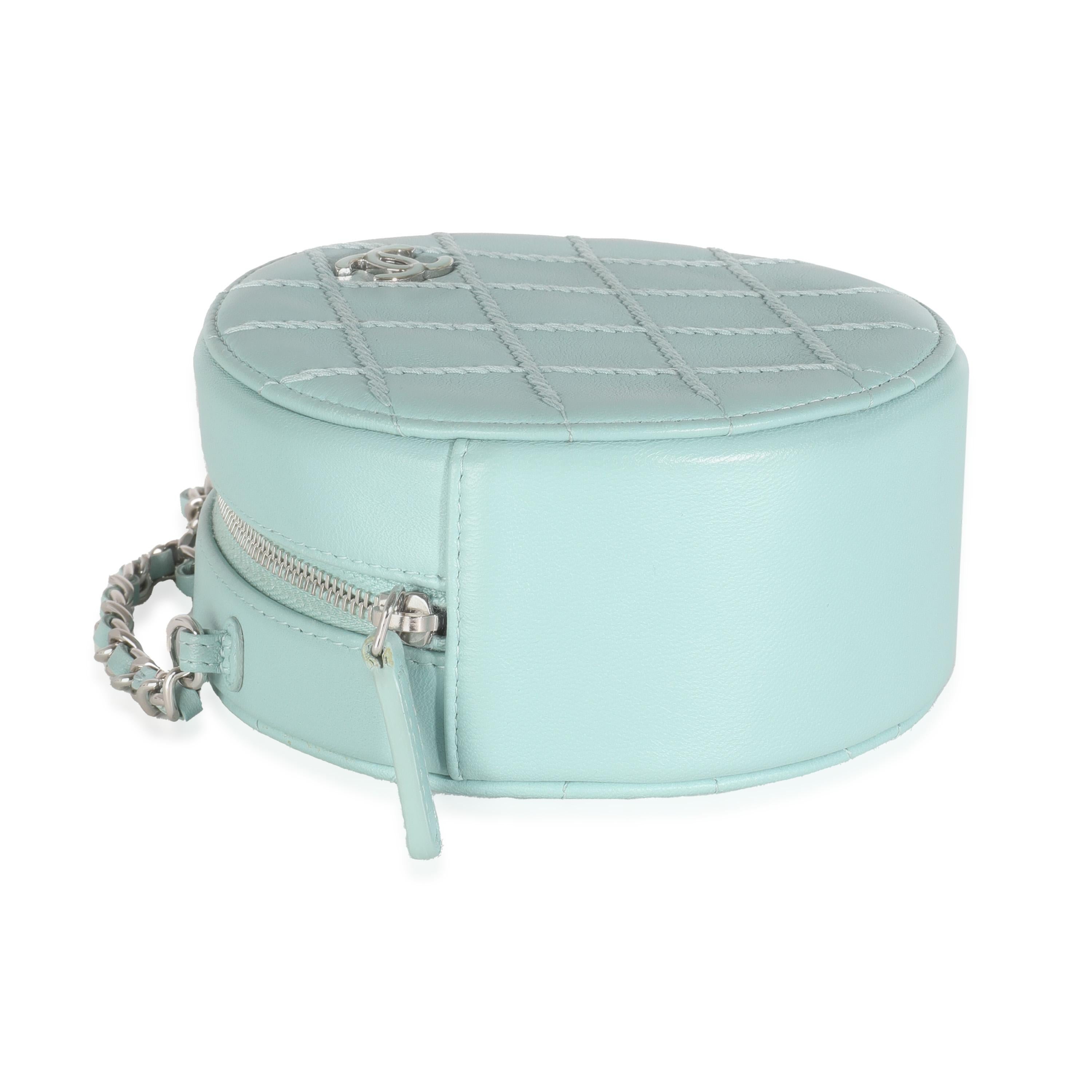 Chanel Light Blue Quilted Lambskin Round Clutch On Chain 3