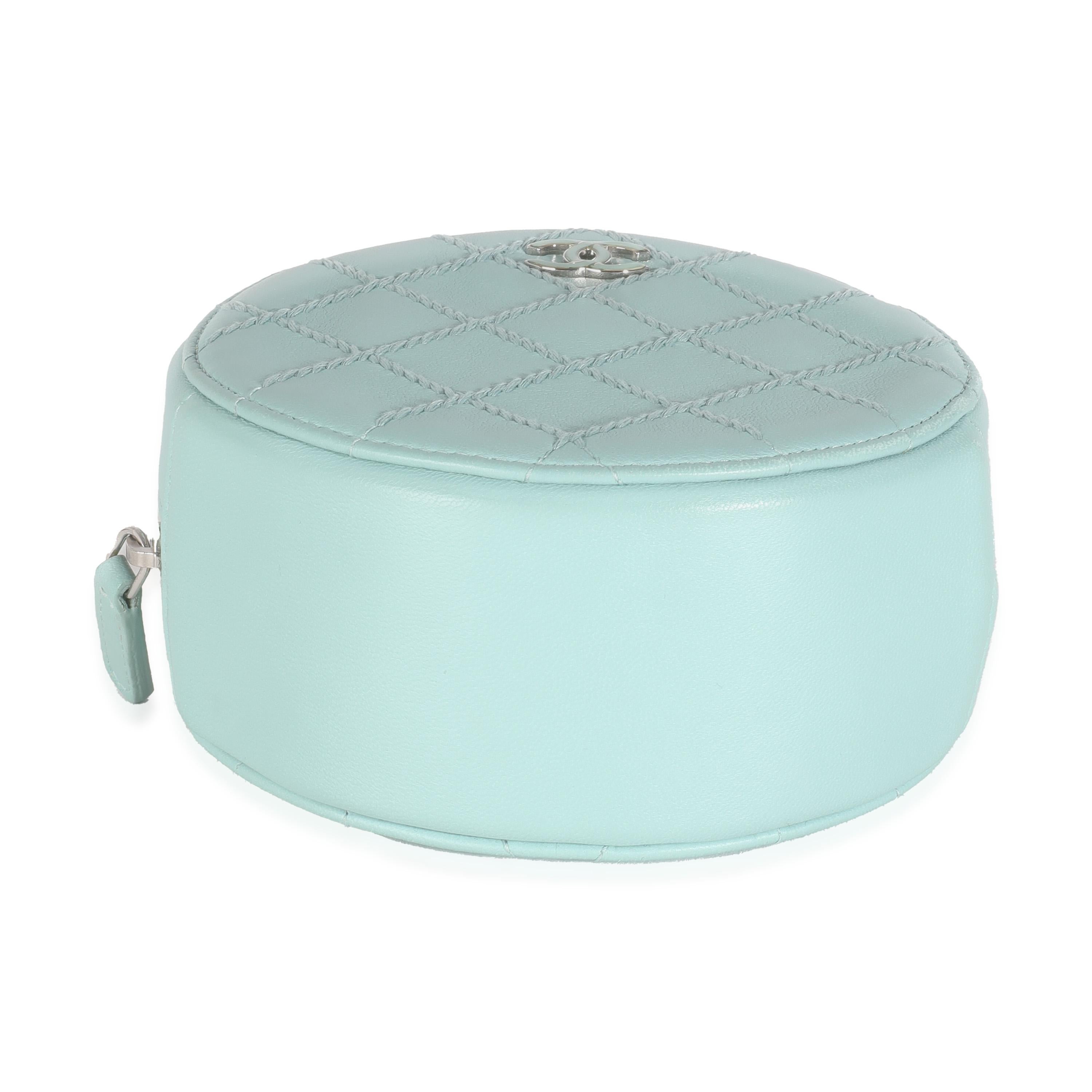 Chanel Light Blue Quilted Lambskin Round Clutch On Chain 4