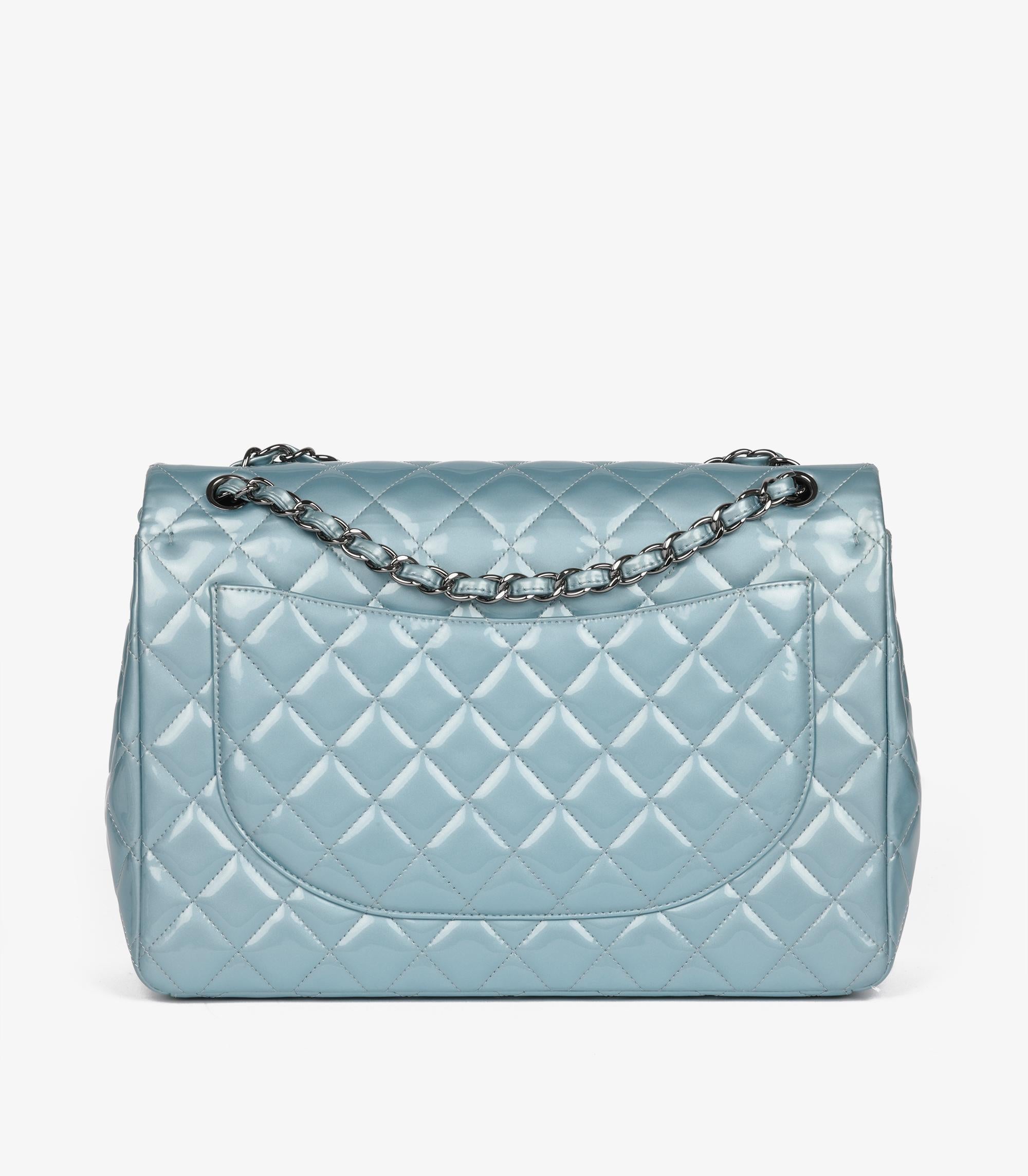 Chanel  Light Blue Quilted Patent Leather Maxi Classic Double Flap Bag in vendita 1