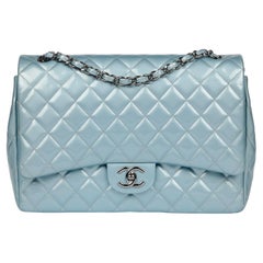 Chanel  Light Blue Quilted Patent Leather Maxi Classic Double Flap Bag