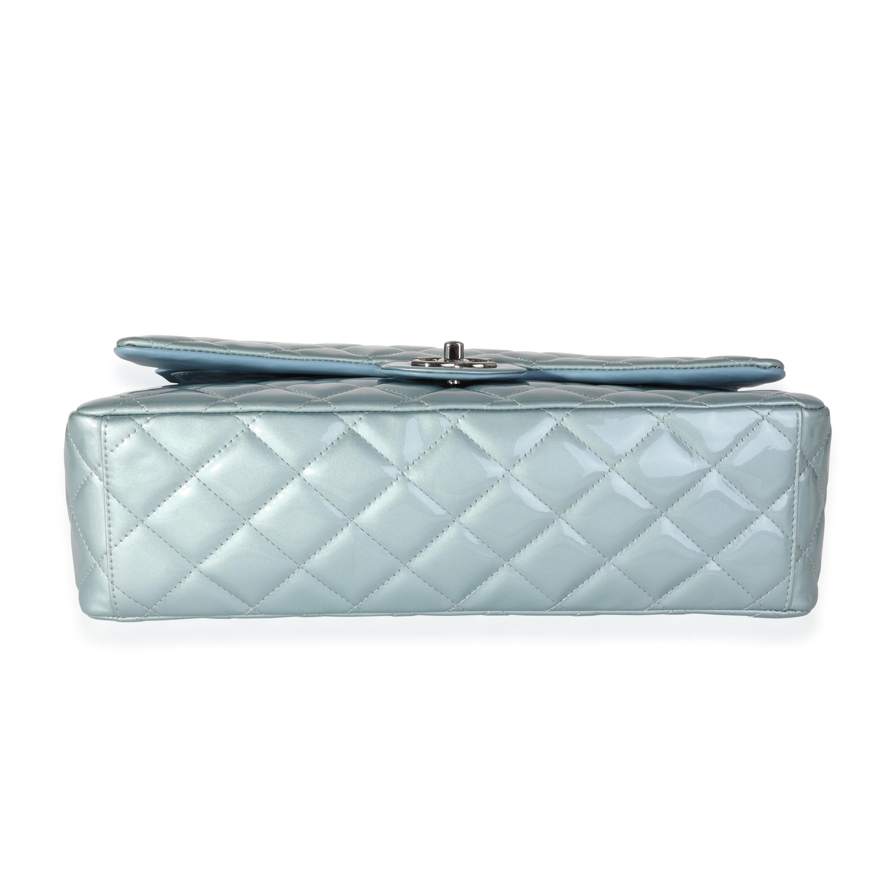 Women's Chanel Light Blue Quilted Patent Leather Maxi Classic Double Flap