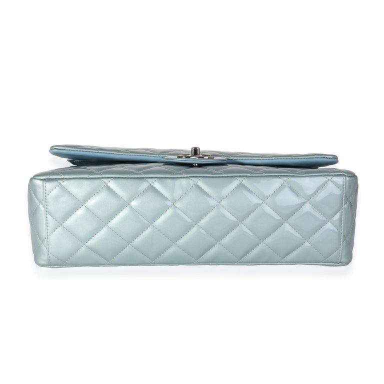 Chanel Light Blue Quilted Patent Leather Maxi Classic Double Flap For ...