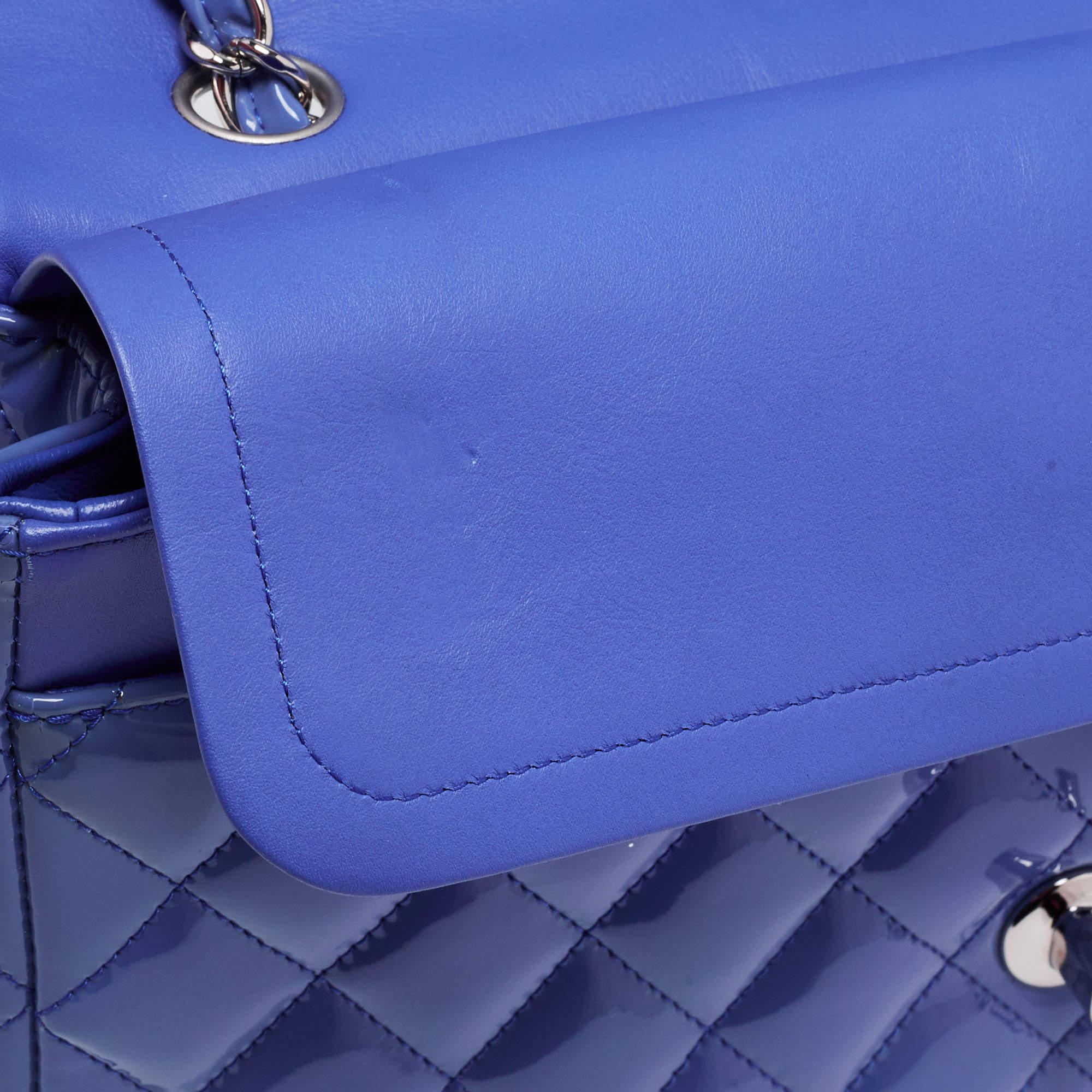 Chanel Light Blue Quilted Patent Leather Medium Classic Double Flap Bag 6