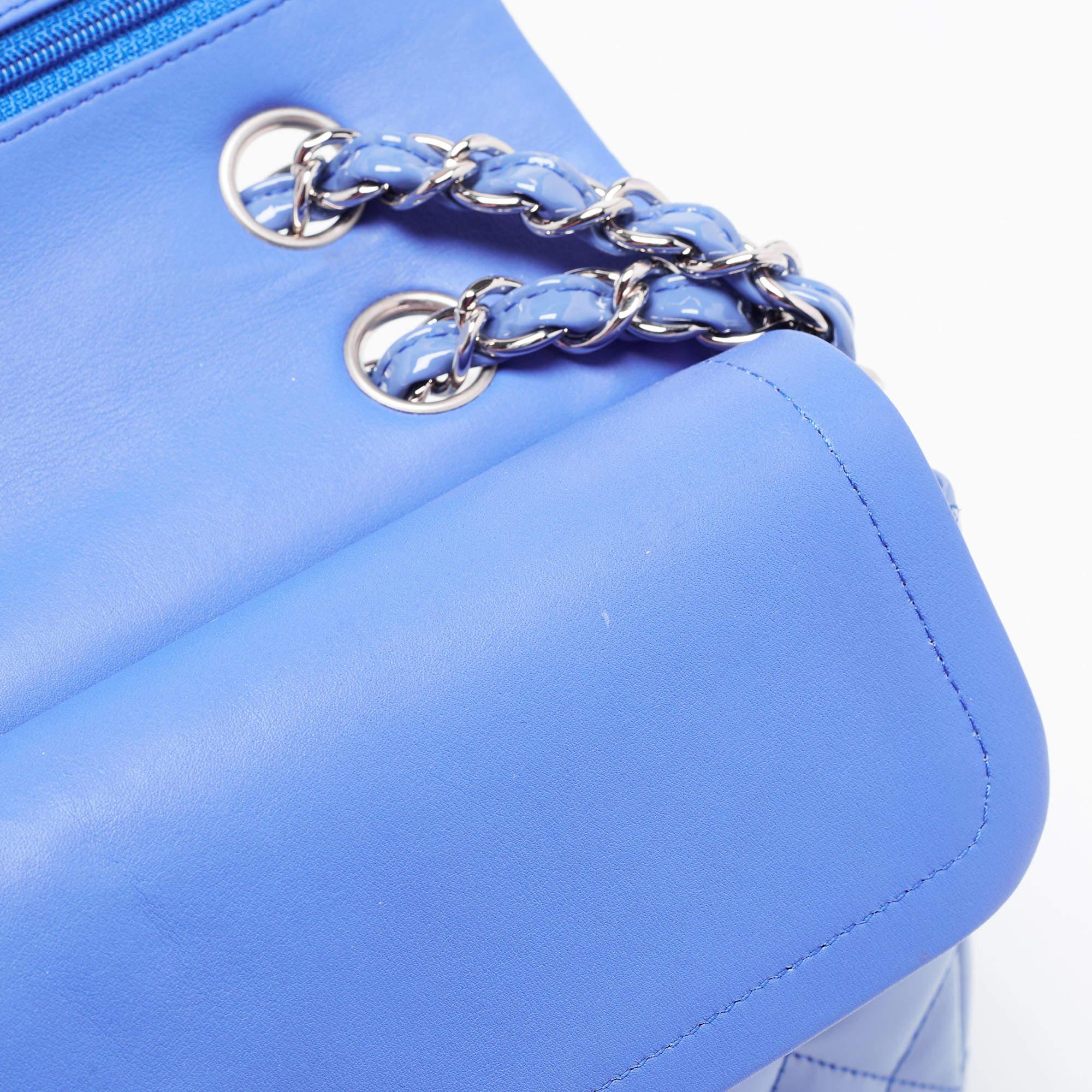 Chanel Light Blue Quilted Patent Leather Medium Classic Double Flap Bag 8
