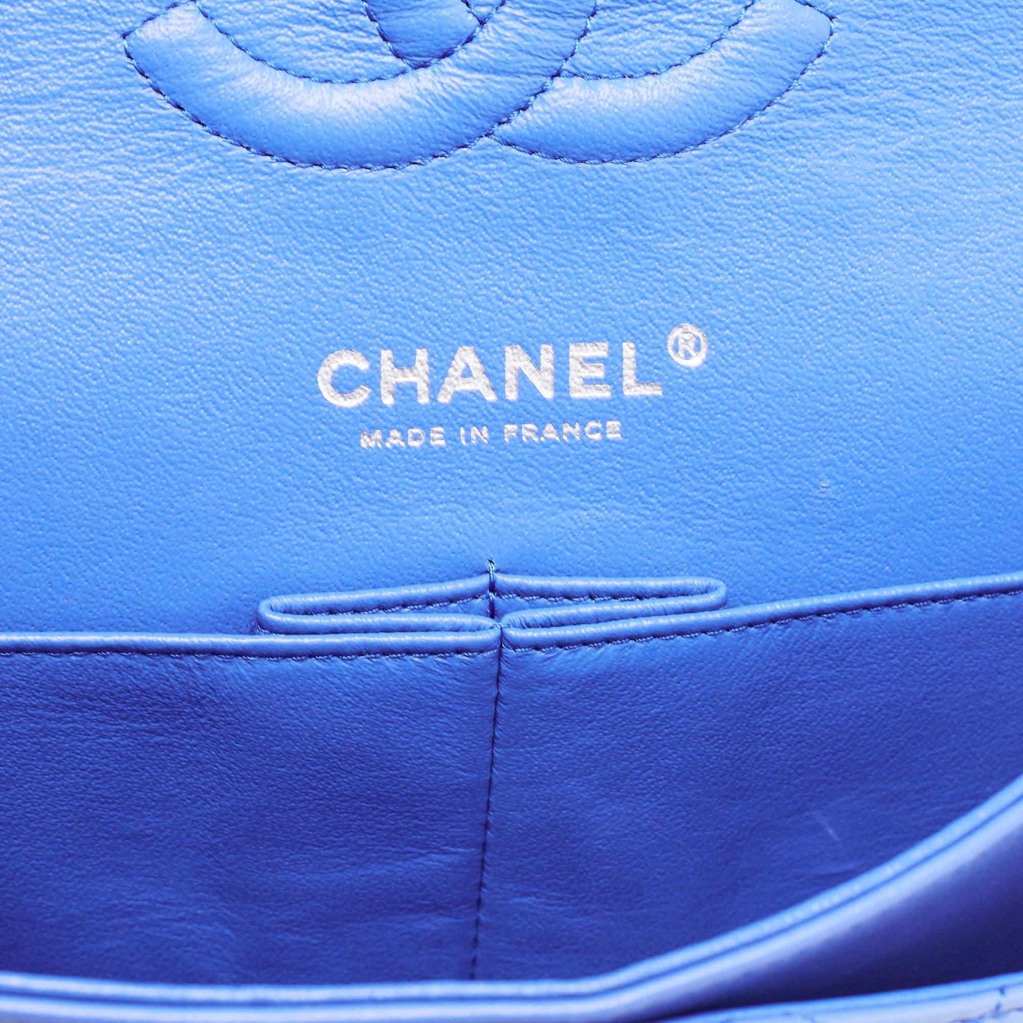 Chanel Light Blue Quilted Patent Leather Medium Classic Double Flap Bag 10