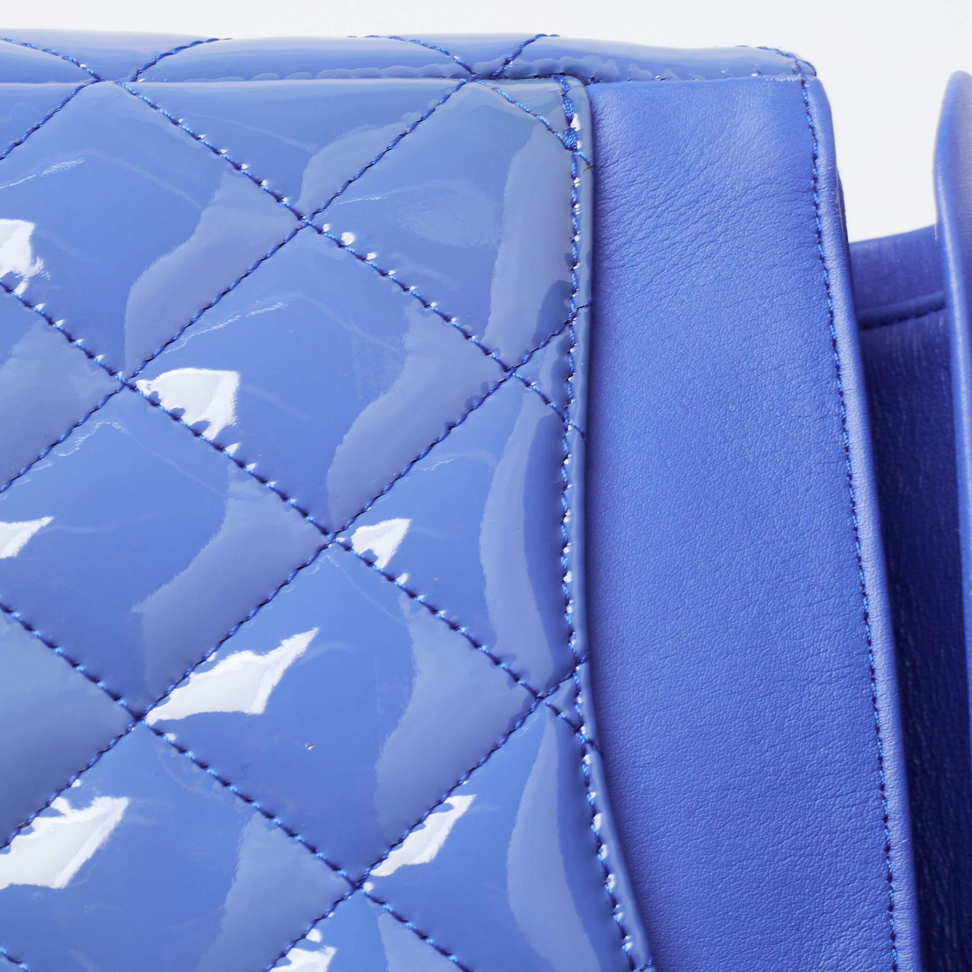 Chanel Light Blue Quilted Patent Leather Medium Classic Double Flap Bag 13