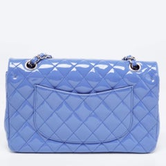 Chanel Light Blue Quilted Patent Leather Medium Classic Double Flap Bag