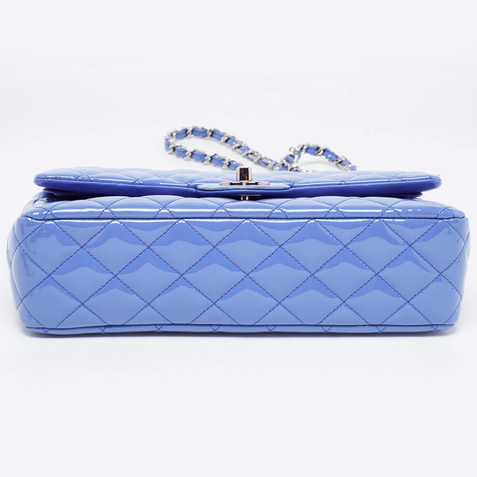Chanel Light Blue Quilted Patent Leather Medium Classic Double Flap Bag 1