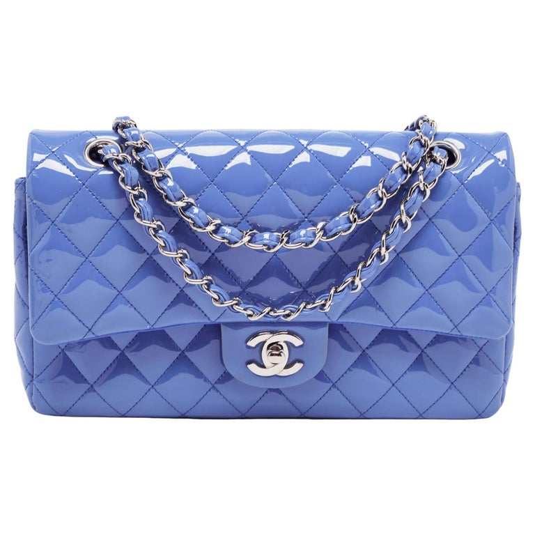 Chanel Light Blue Quilted Patent Leather Medium Classic Double Flap Bag at  1stDibs
