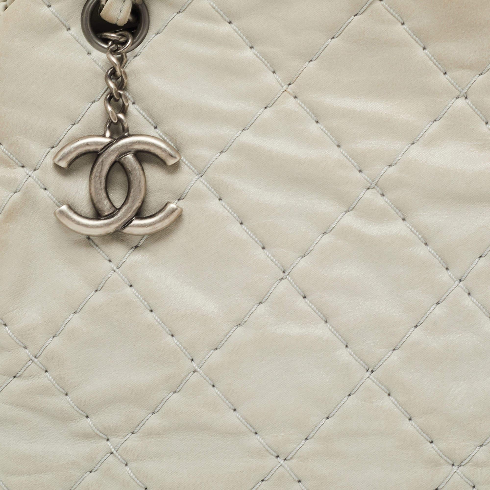 Chanel Light Blue Quilted Shimmer Leather Large Just Mademoiselle Bag 7