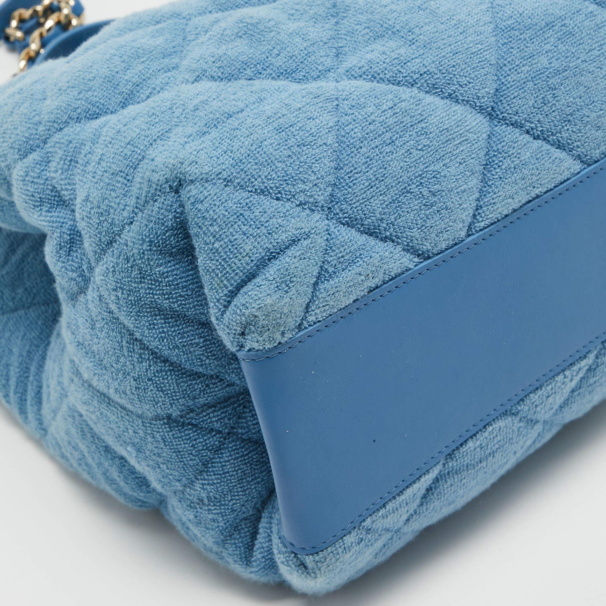 Chanel Light Blue Quilted Terry Cloth Coco Beach Shopper Tote 6