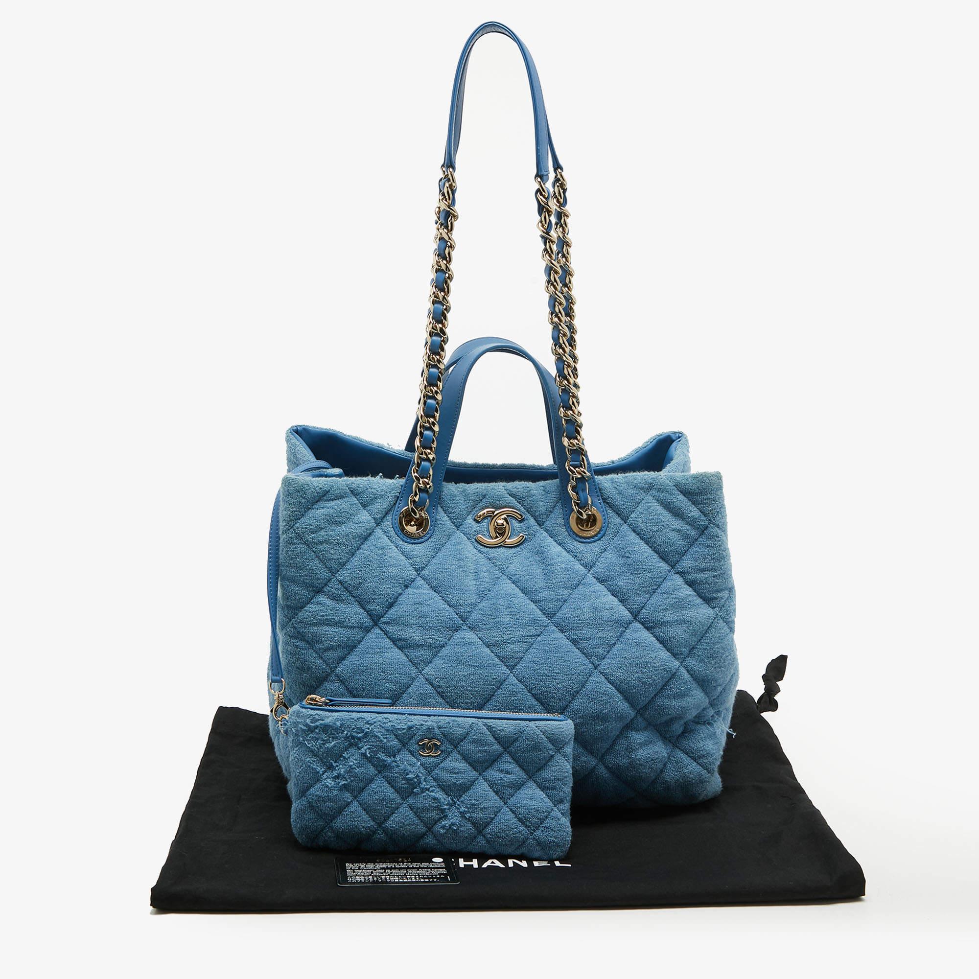 Chanel Light Blue Quilted Terry Cloth Coco Beach Shopper Tote 12