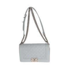 Chanel Light Blue Quilted Washed Caviar Old Medium Boy Bag