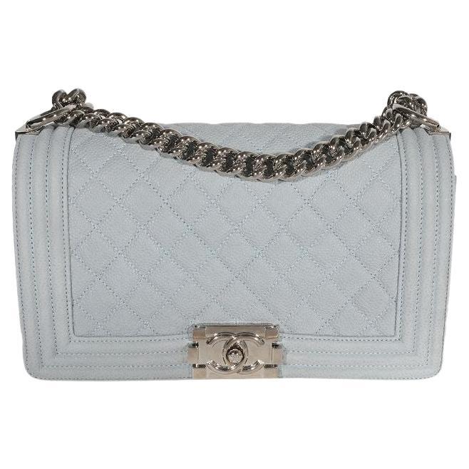 Chanel Light Blue Quilted Washed Caviar Old Medium Boy Bag