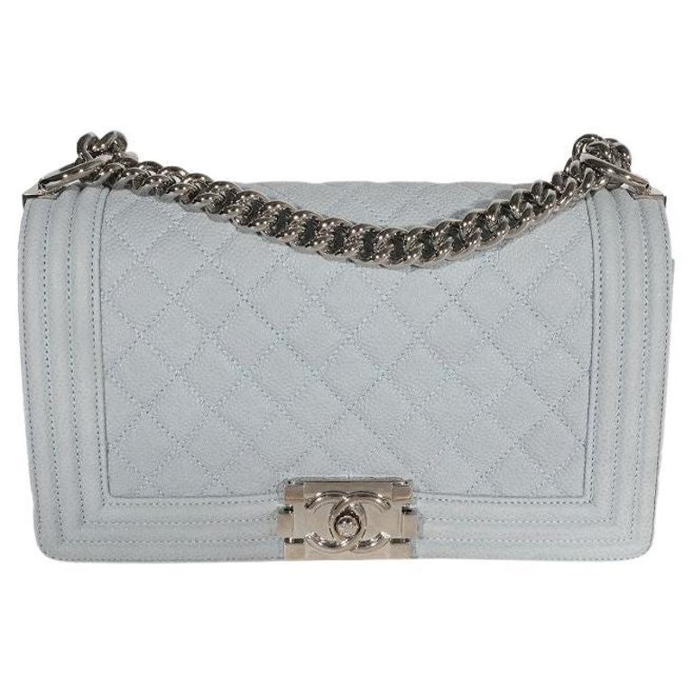 Chanel Light Blue Quilted Washed Caviar Old Medium Boy Bag For