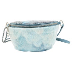 Used Chanel Light Blue Sequins Waterfall Belt Bag