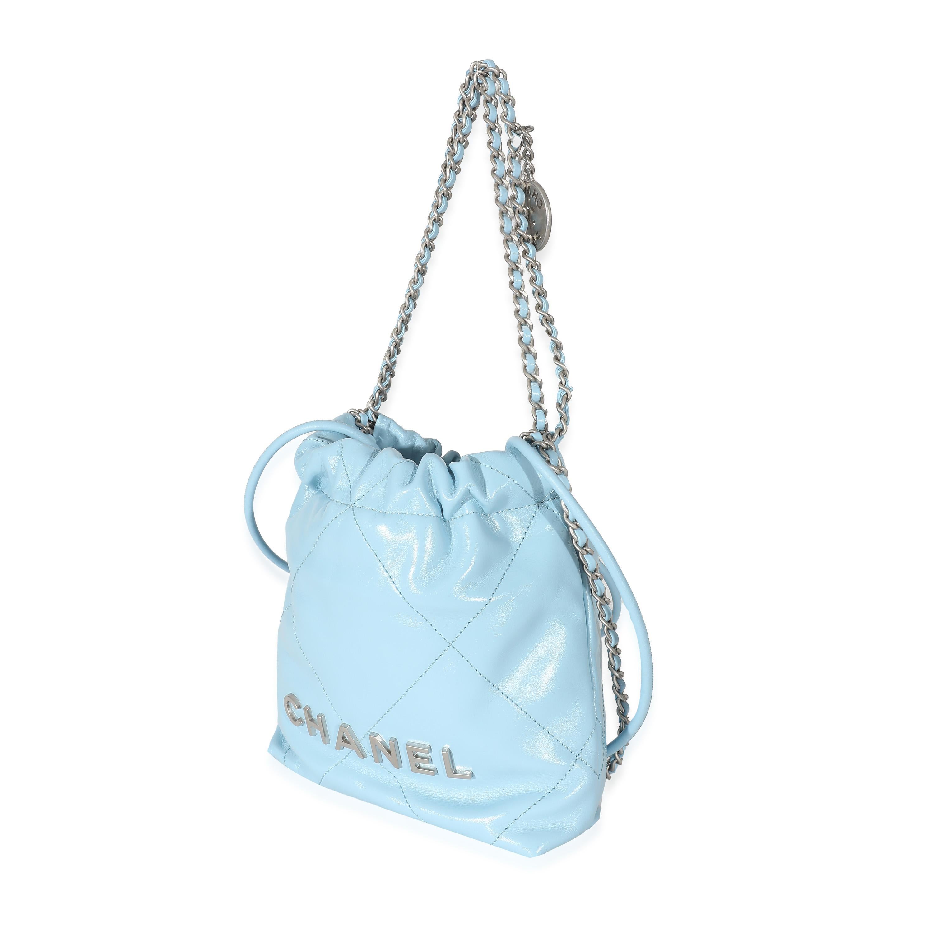 Women's Chanel Light Blue Shiny Quilted Calfskin Mini 22