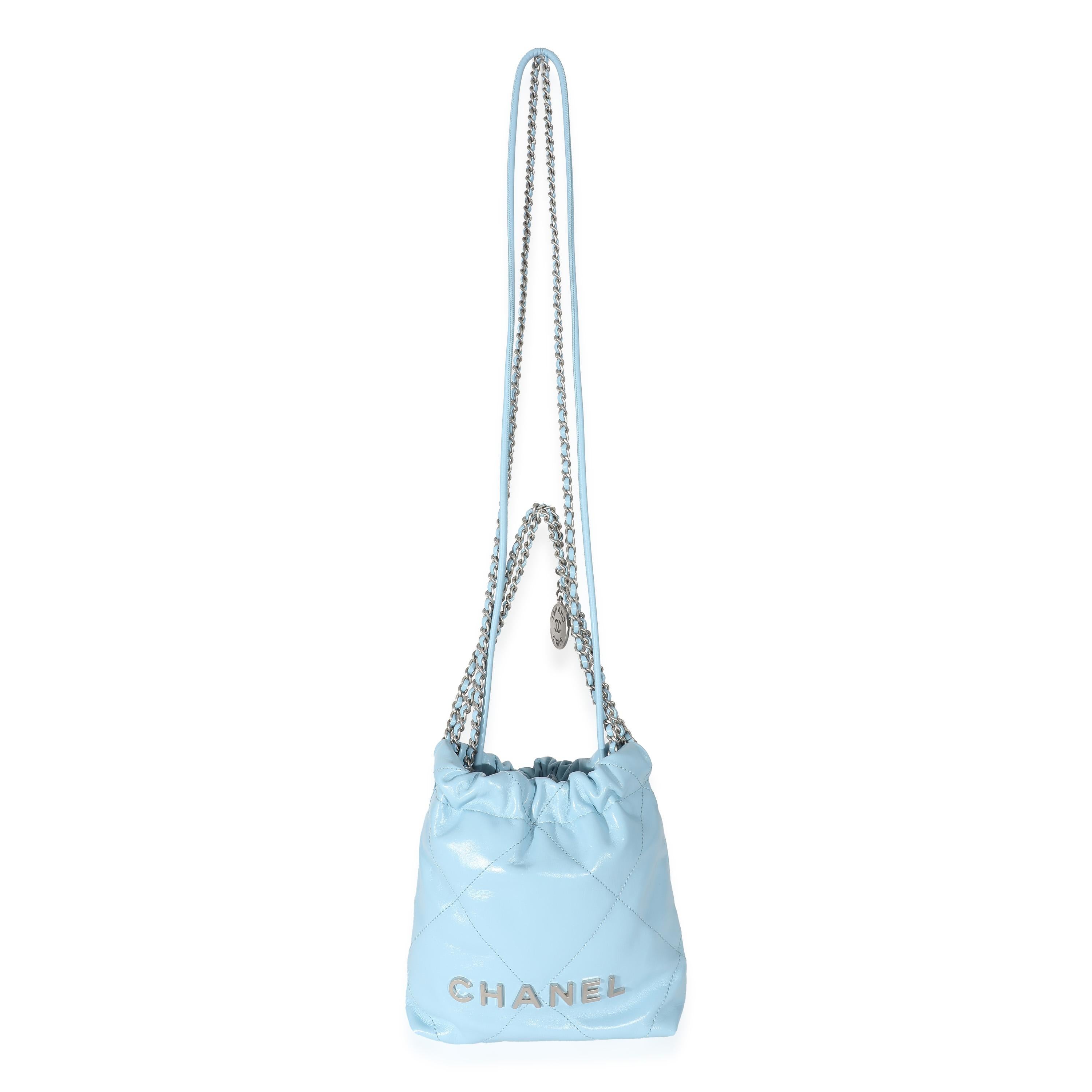 Chanel Light Blue Shiny Quilted Calfskin Mini 22 2