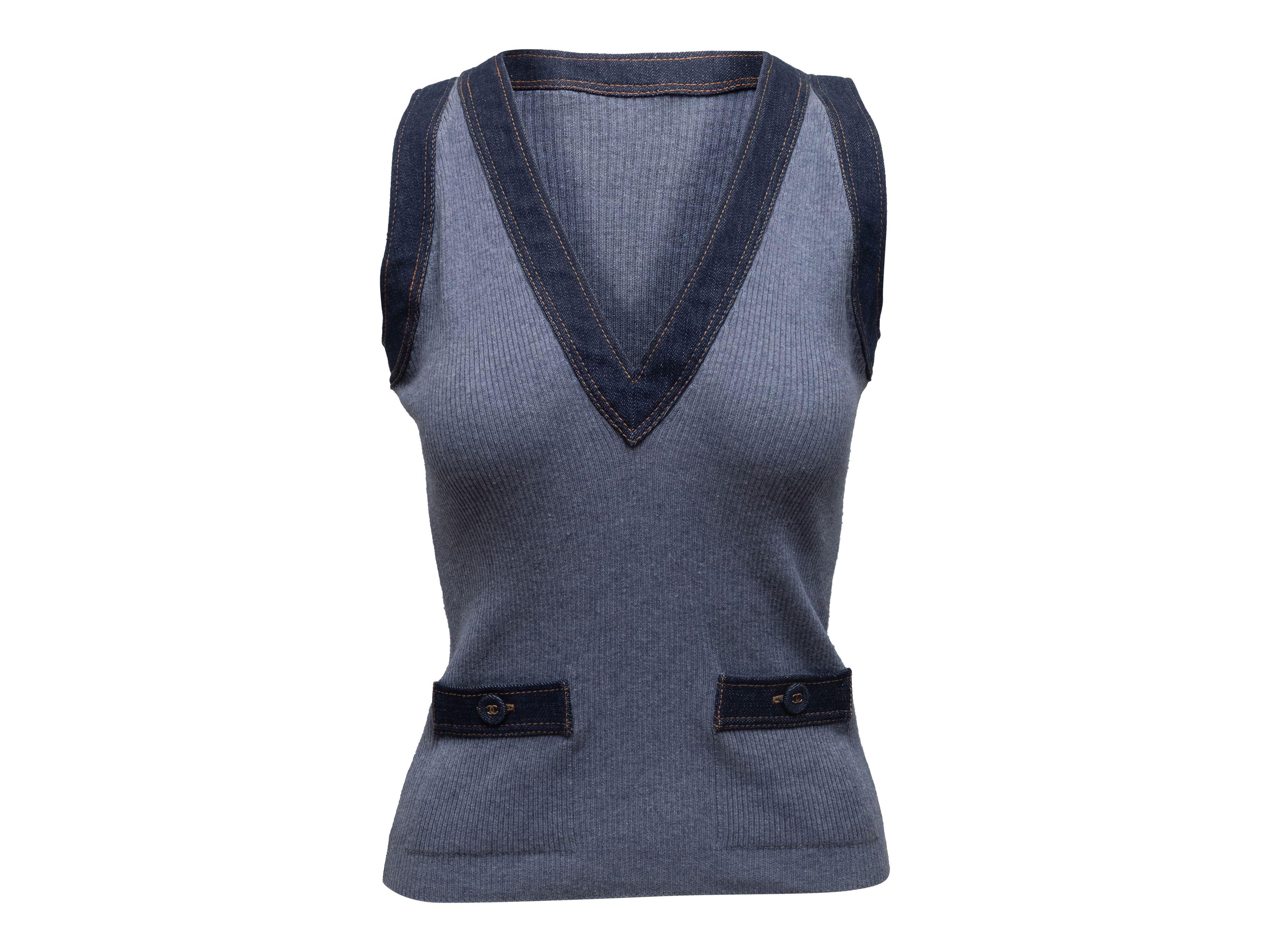 De las mujeres Chanel Chaleco de jersey con ribete vaquero azul claro Primavera 2007