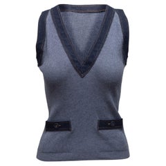 Chanel Chaleco de jersey con ribete vaquero azul claro Primavera 2007