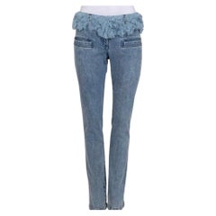 Chanel Light Blue Straight Fur Trim Jeans Sz.38