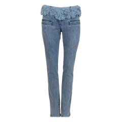 Chanel Light Blue Straight Jeans with Fur Trim Sz. FR38 / XS Excellent