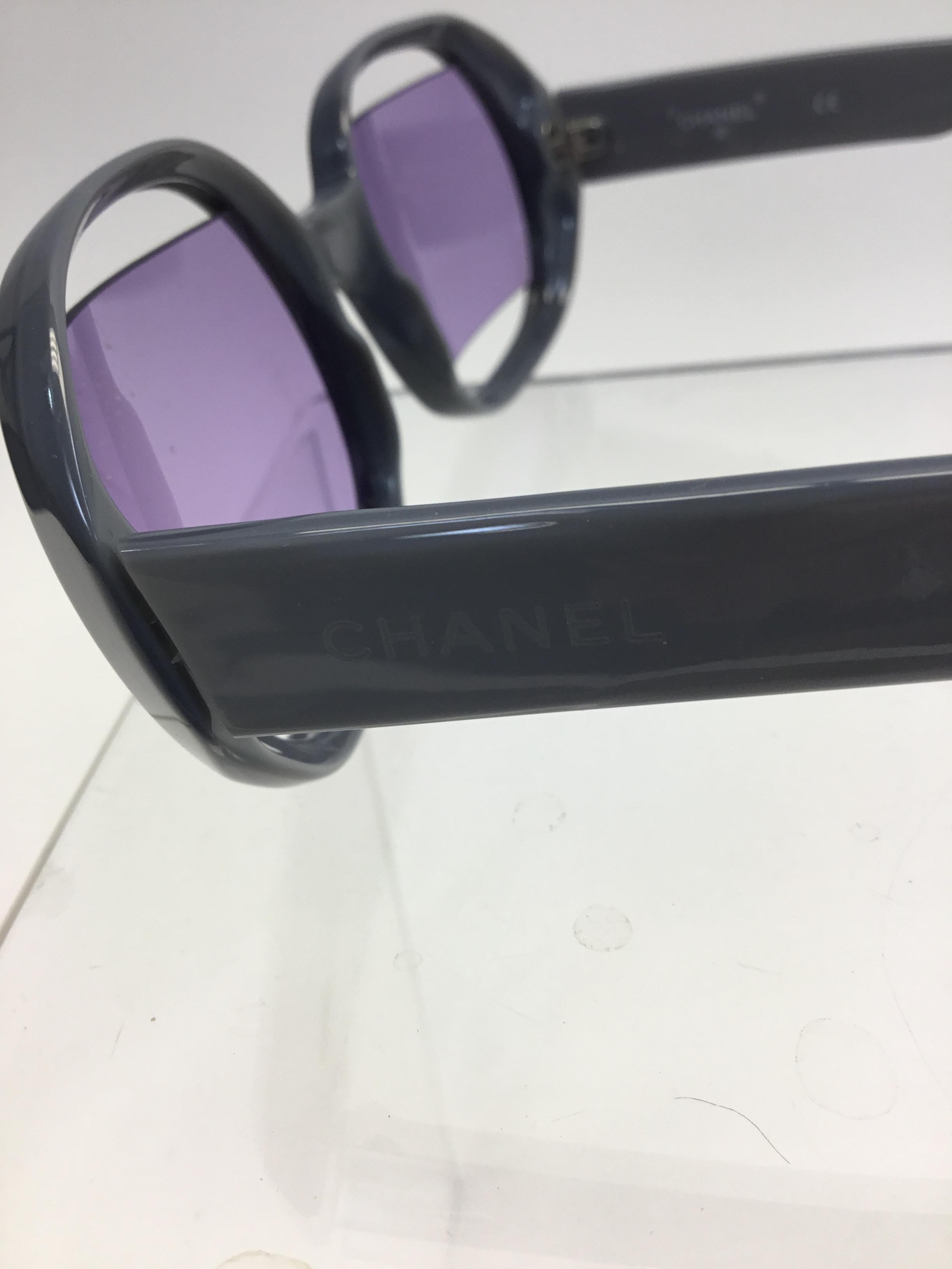 Gray Chanel Light Blue Sunglasses with Purple Lenses For Sale