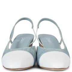 CHANEL light blue & white 2019 19S DENIM SLINGBACK Pumps Shoes 39
