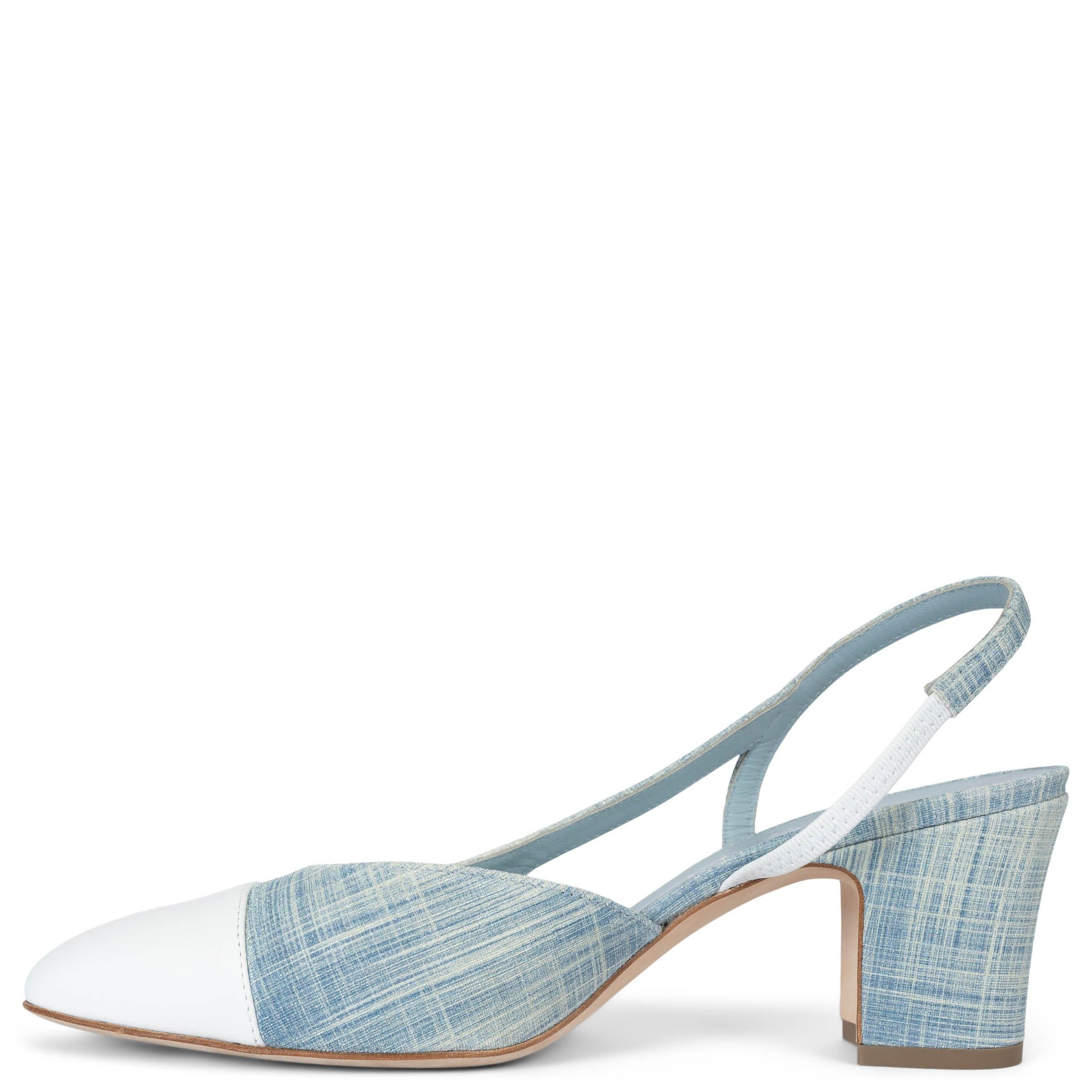 Gray CHANEL light blue & white 2019 19S DENIM SLINGBACK Pumps Shoes 39