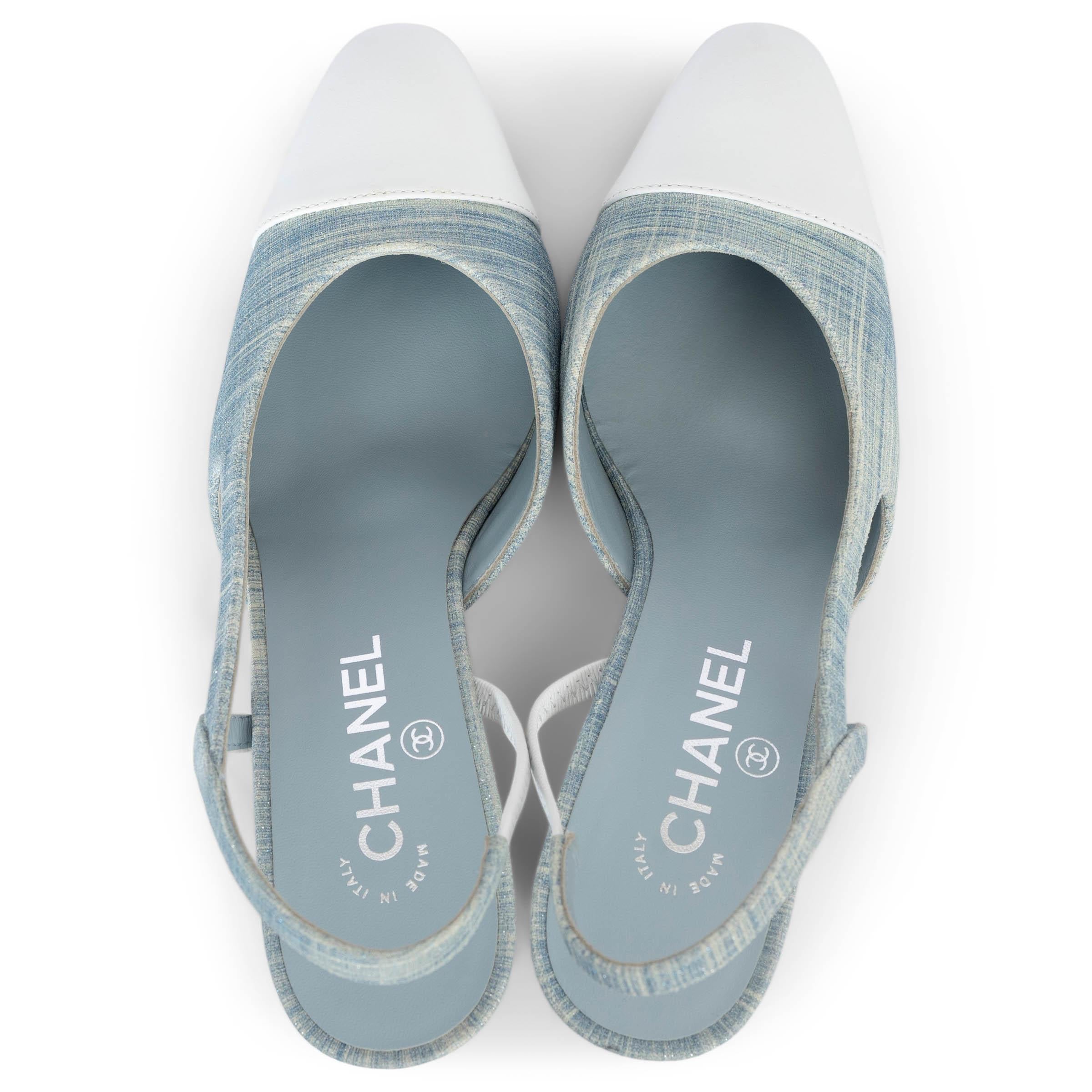 CHANEL light blue & white 2019 19S DENIM SLINGBACK Pumps Shoes 39 1