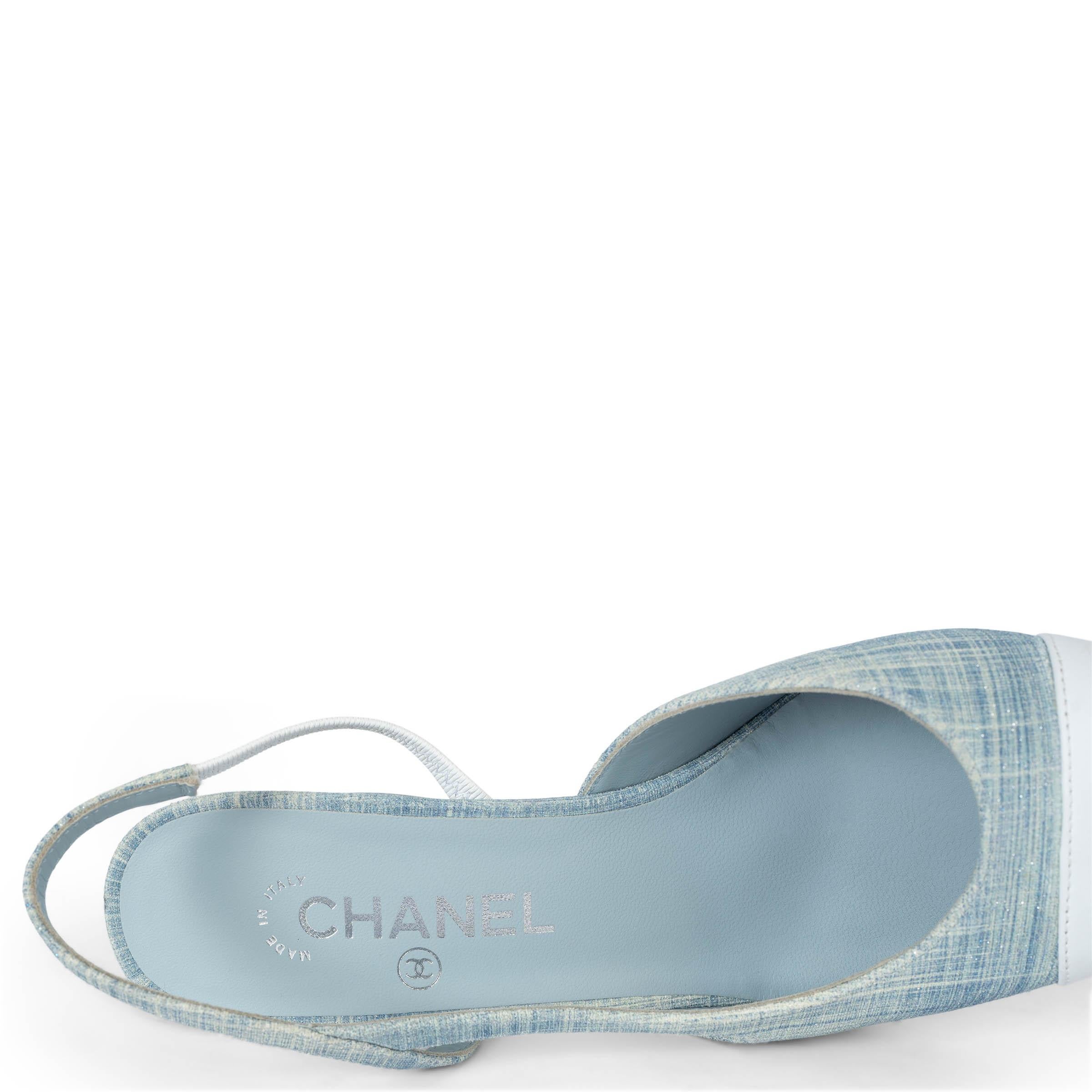 CHANEL light blue & white 2019 19S DENIM SLINGBACK Pumps Shoes 39 3