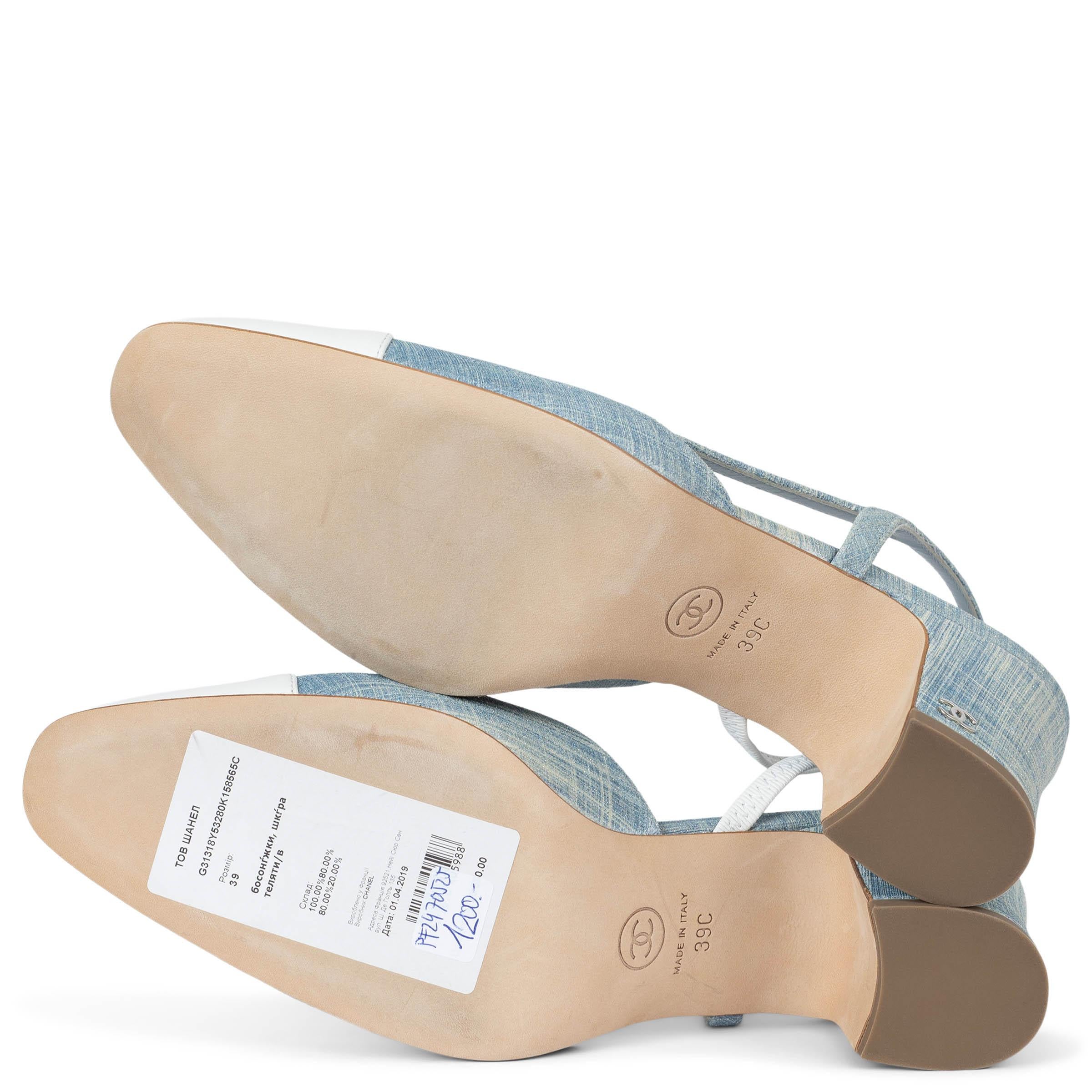 CHANEL light blue & white 2019 19S DENIM SLINGBACK Pumps Shoes 39 4