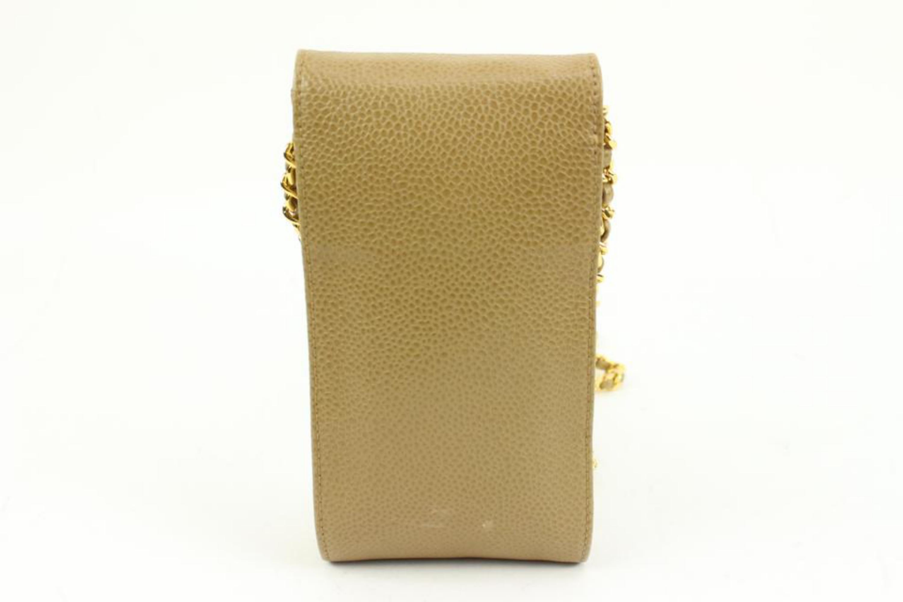 Women's Chanel Light Brown Beige Caviar CC Mini Crossbody Mobile Pouch Bag 48ck45