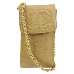 Chanel Light Brown Beige Caviar CC Mini Crossbody Mobile Pouch Bag 48ck45
