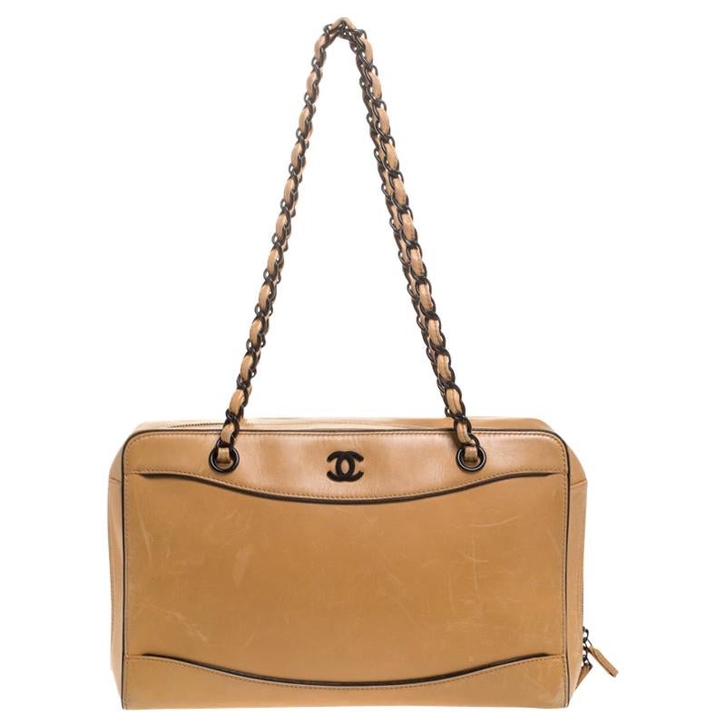Chanel Light Brown Leather Resin Chain Medium Vintage Shoulder Bag