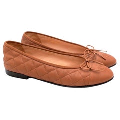 Chanel Light Brown Quilted Leather CC Toe Cap Ballerinas