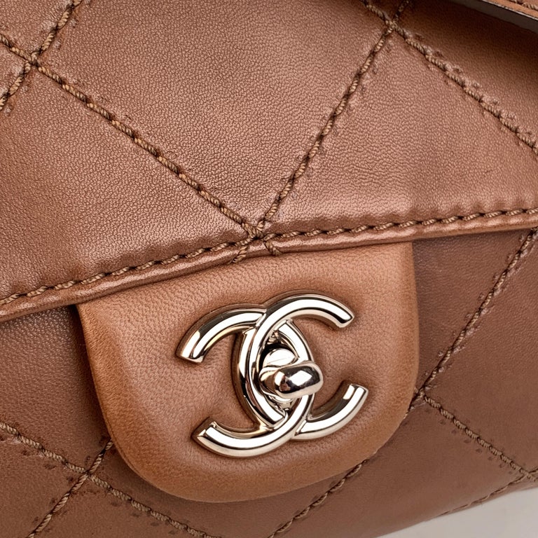 Chanel Light Brown Quilted Leather Embossed Stitch Flap Shoulder Bag