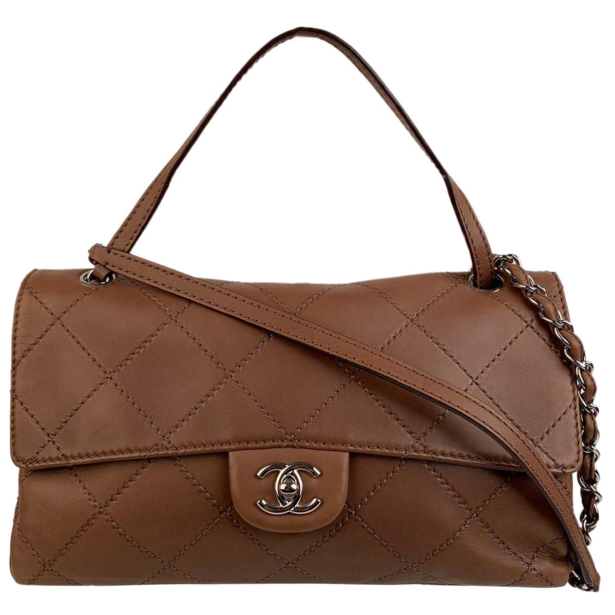 Chanel Light Brown Quilted Leather Embossed Stitch Flap Shoulder Bag